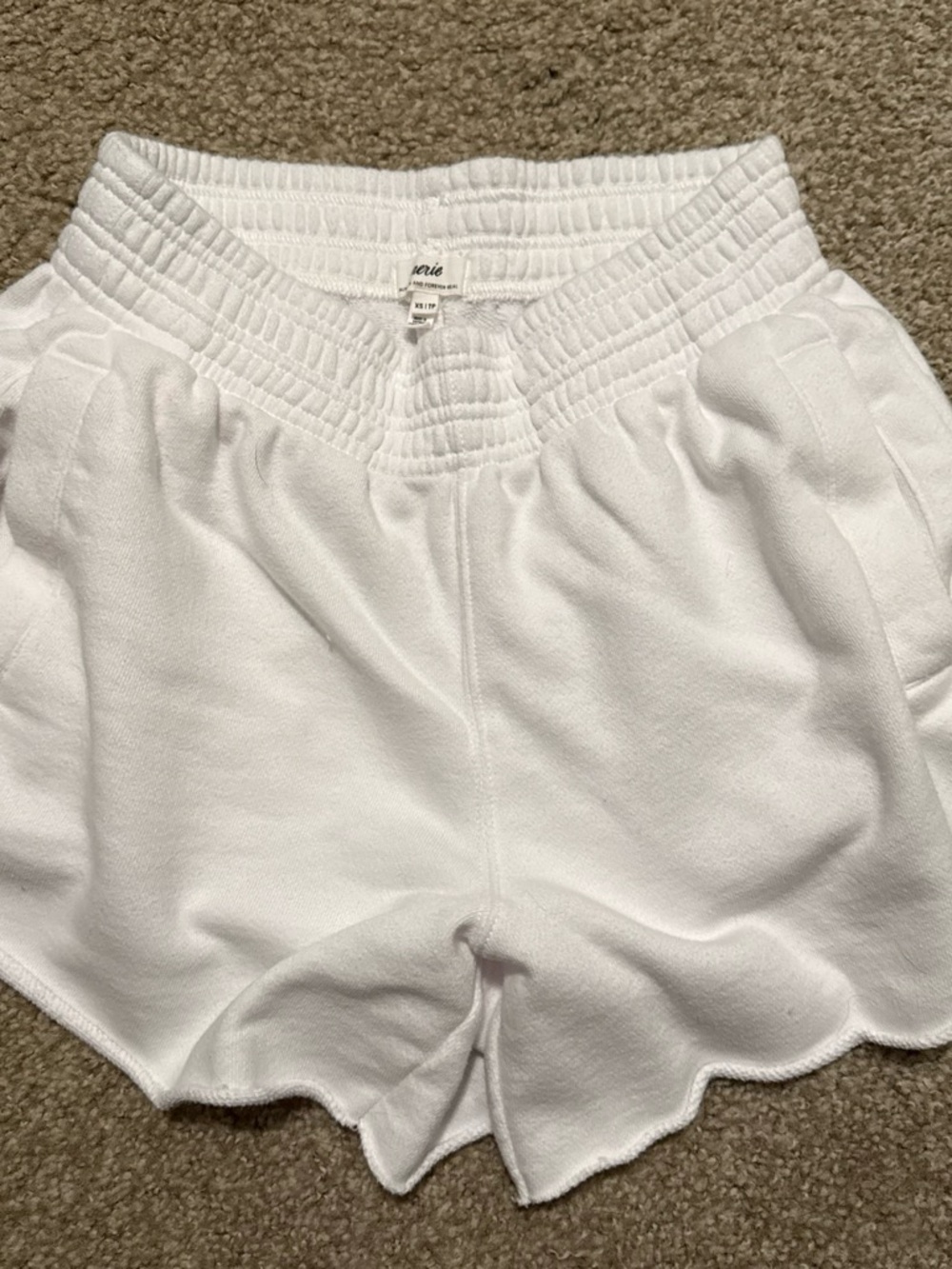 aerie White Scallop-Edge Athletic Lounge Shorts